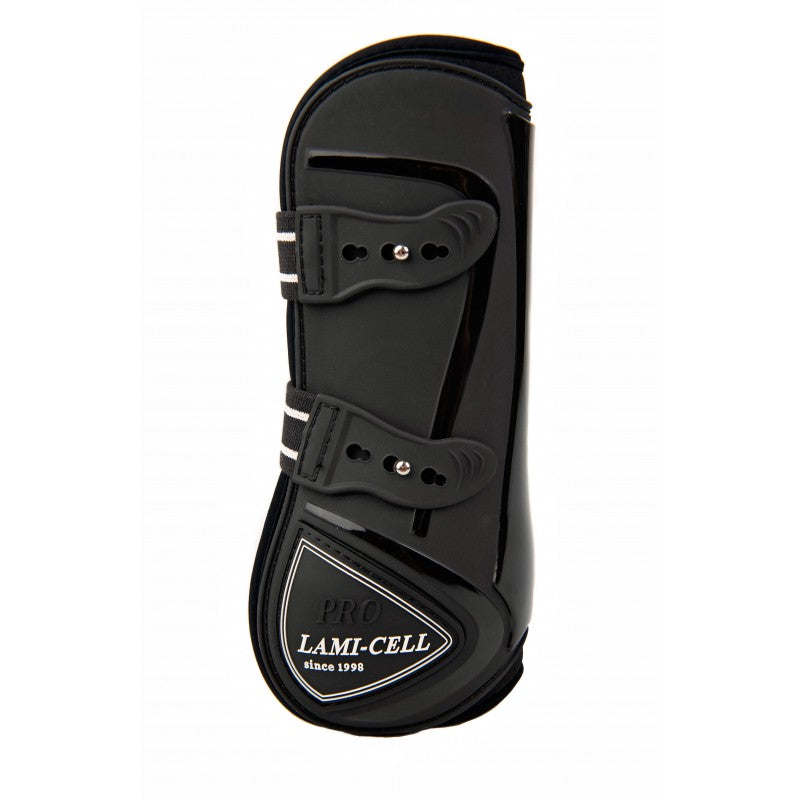 Lami-Cell Elite black tendon boot with PU shell, neoprene lining and elastic strap fastening – horse leg protection at Ekkivibes