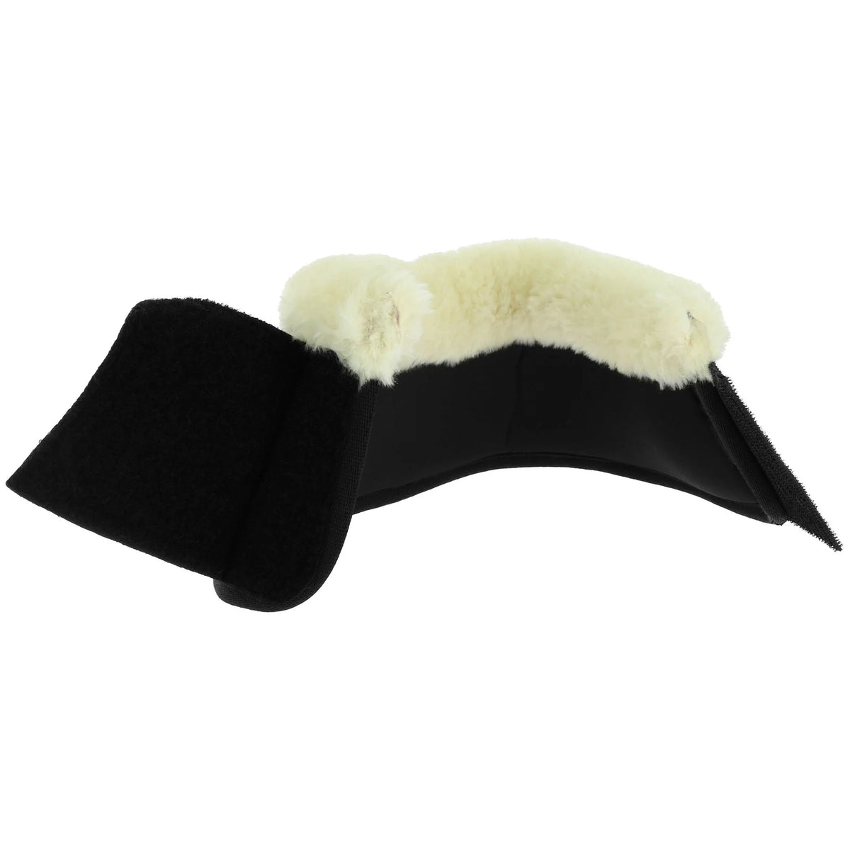 Norton black mesh bell boots with synthetic fur trim on horse hoof – neoprene horse bell boots at Ekkivibes