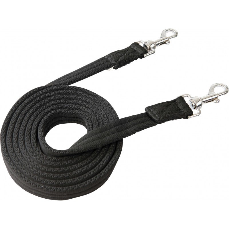Norton Club black padded reins coiled with zinc swivel snap hooks – polyester horse reins at Ekkivibes