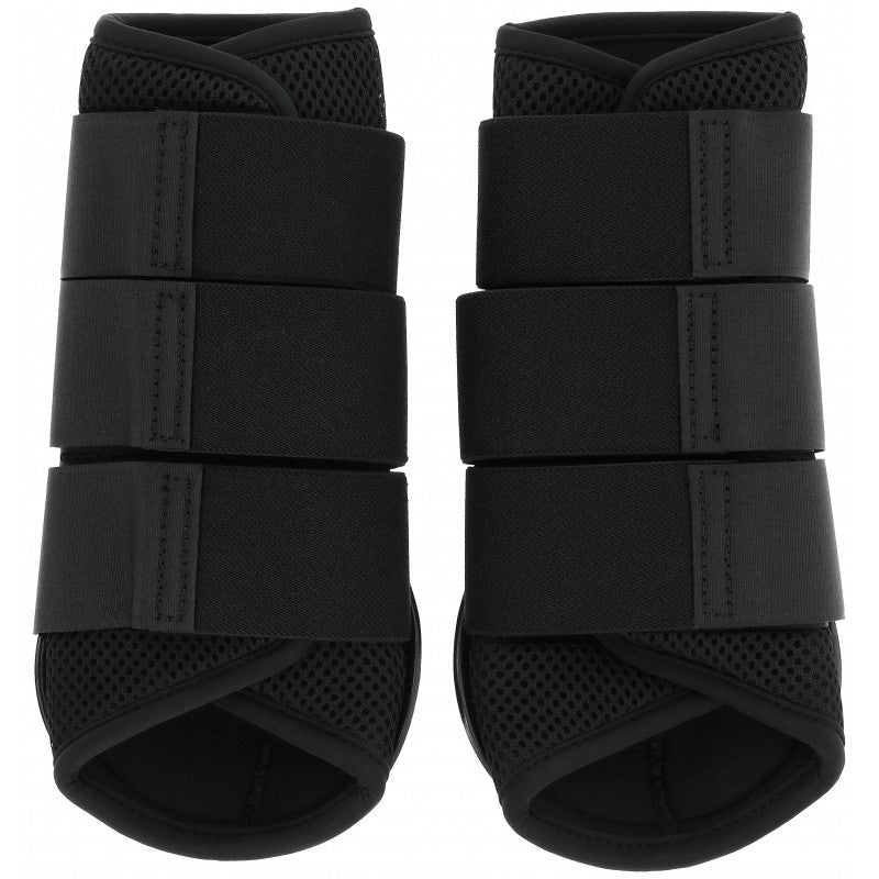 Norton XTR Flex black closed tendon boots pair front view showing elastic hook-and-loop straps and mesh lining – horse boots at Ekkivibes