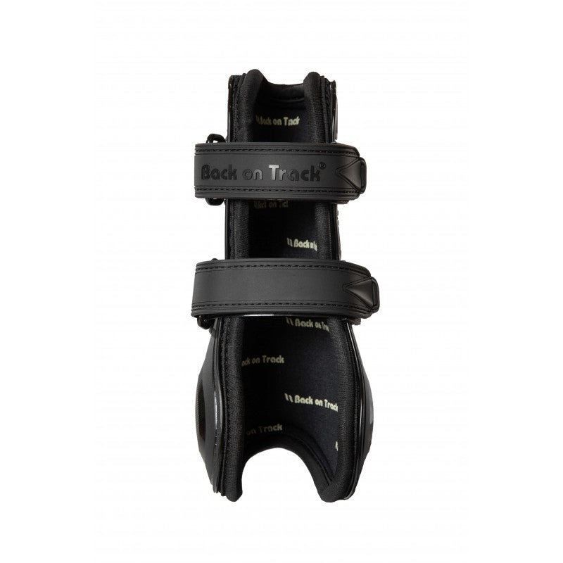 Back on Track Airflow black tendon boot front view with 3D mesh shell, perforated foam and hook-and-loop straps – ceramic horse tendon boot at Ekkivibes