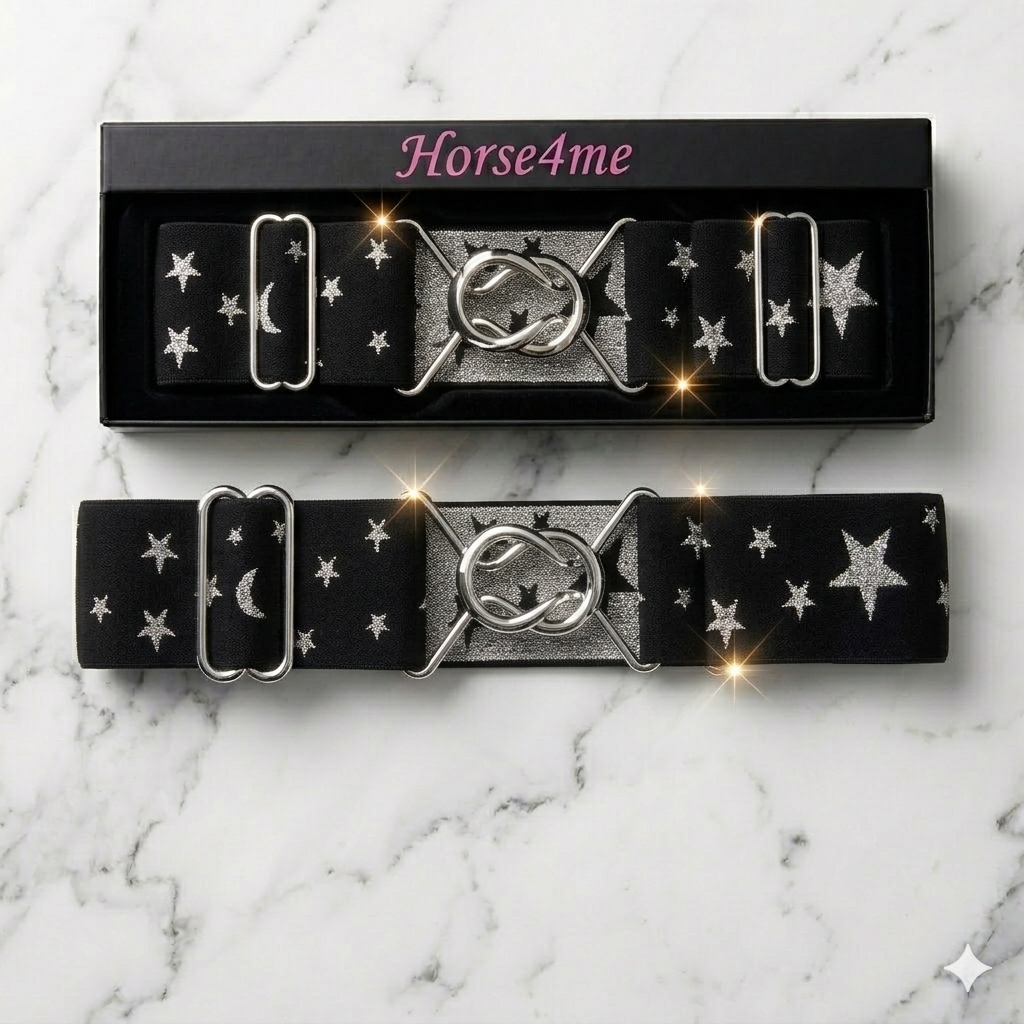 Horse4Me black silver stars elastic equestrian belt – star detail riding belt by Horse4Me at Ekkivibes