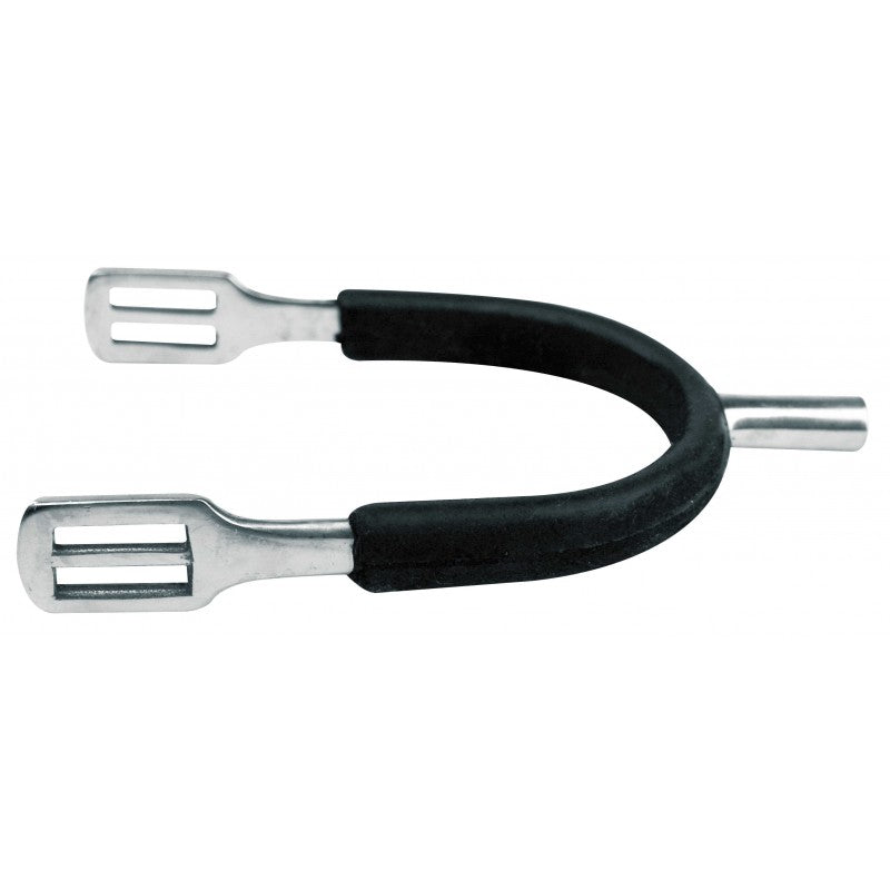 Classic stainless steel spur with cylindrical tip and black rubber arch – equestrian riding spur by Feeling at Ekkivibes
