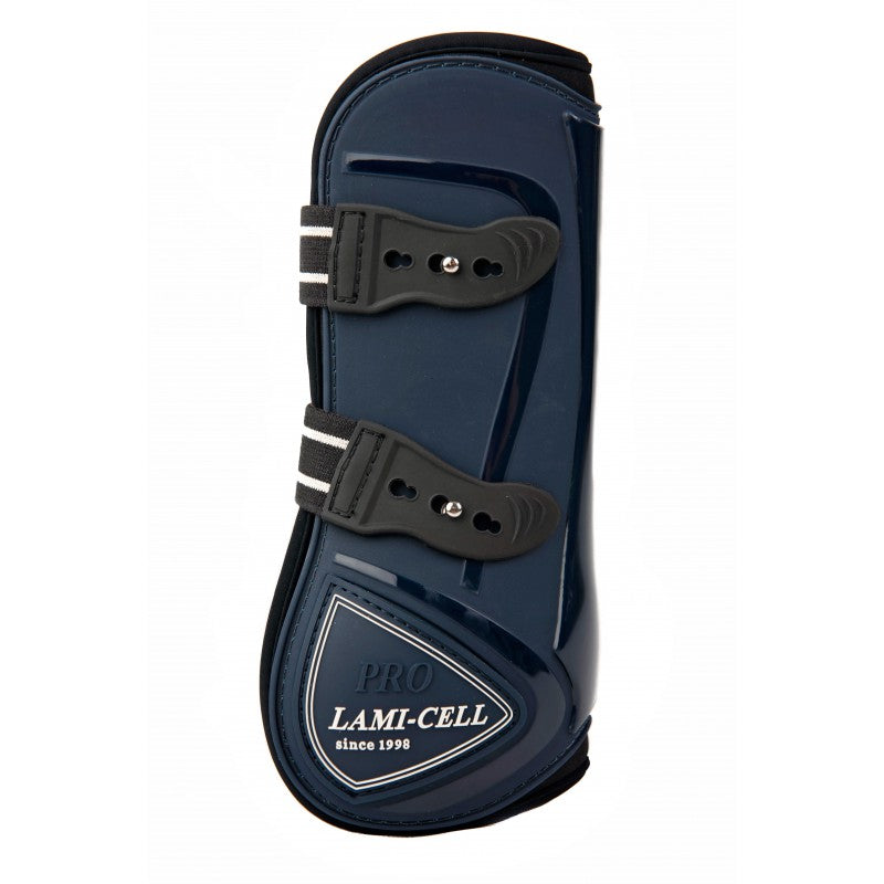 Lami-Cell Elite navy tendon boot with PU shell, neoprene lining and elastic strap fastening – horse leg protection at Ekkivibes