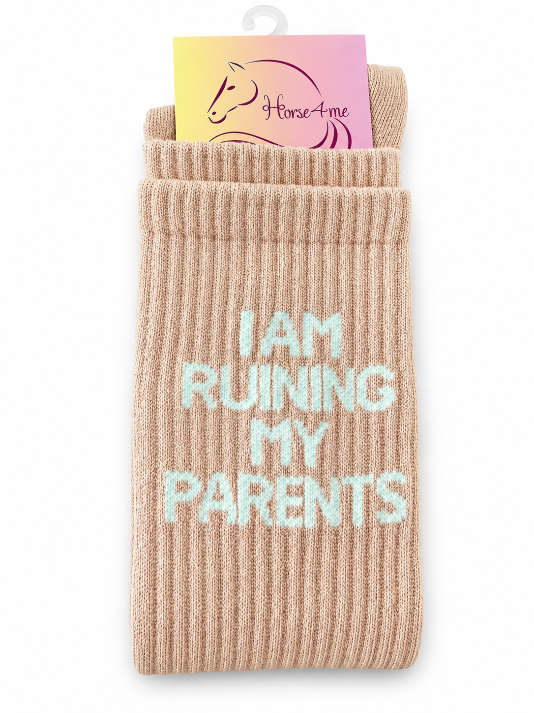 Light pink glitter equestrian socks with quote "I Am Ruining My Parents" – Horse4me