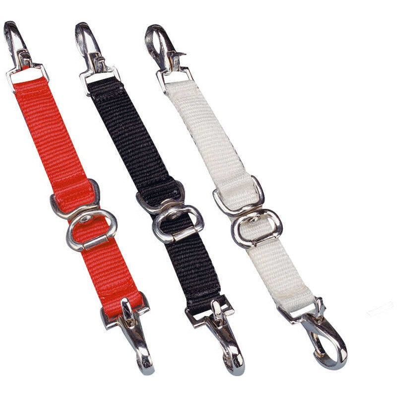 Norton nylon bit combinations in red, black and white with stainless steel snap hooks and central ring – lungeing equipment at Ekkivibes