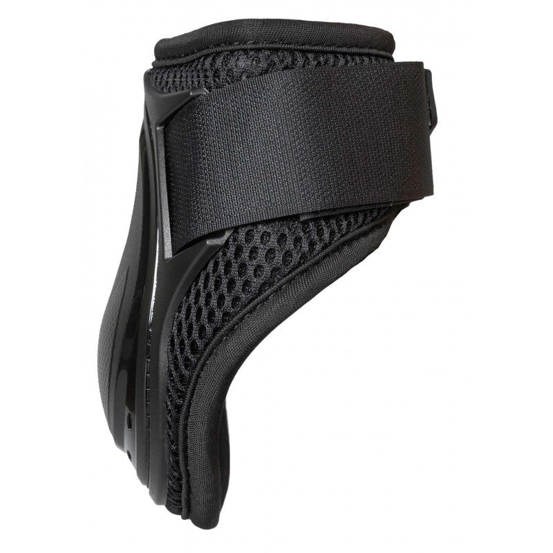 Back on Track Airflow black fetlock boot side view showing 3D mesh shell, Velcro strap and Lycra edges – horse fetlock protection at Ekkivibes