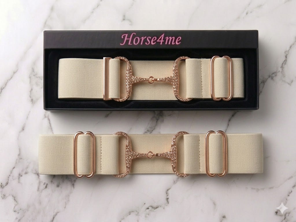 Horse4Me beige elastic equestrian belt large – wide adjustable riding belt with gold buckle by Horse4Me at Ekkivibes