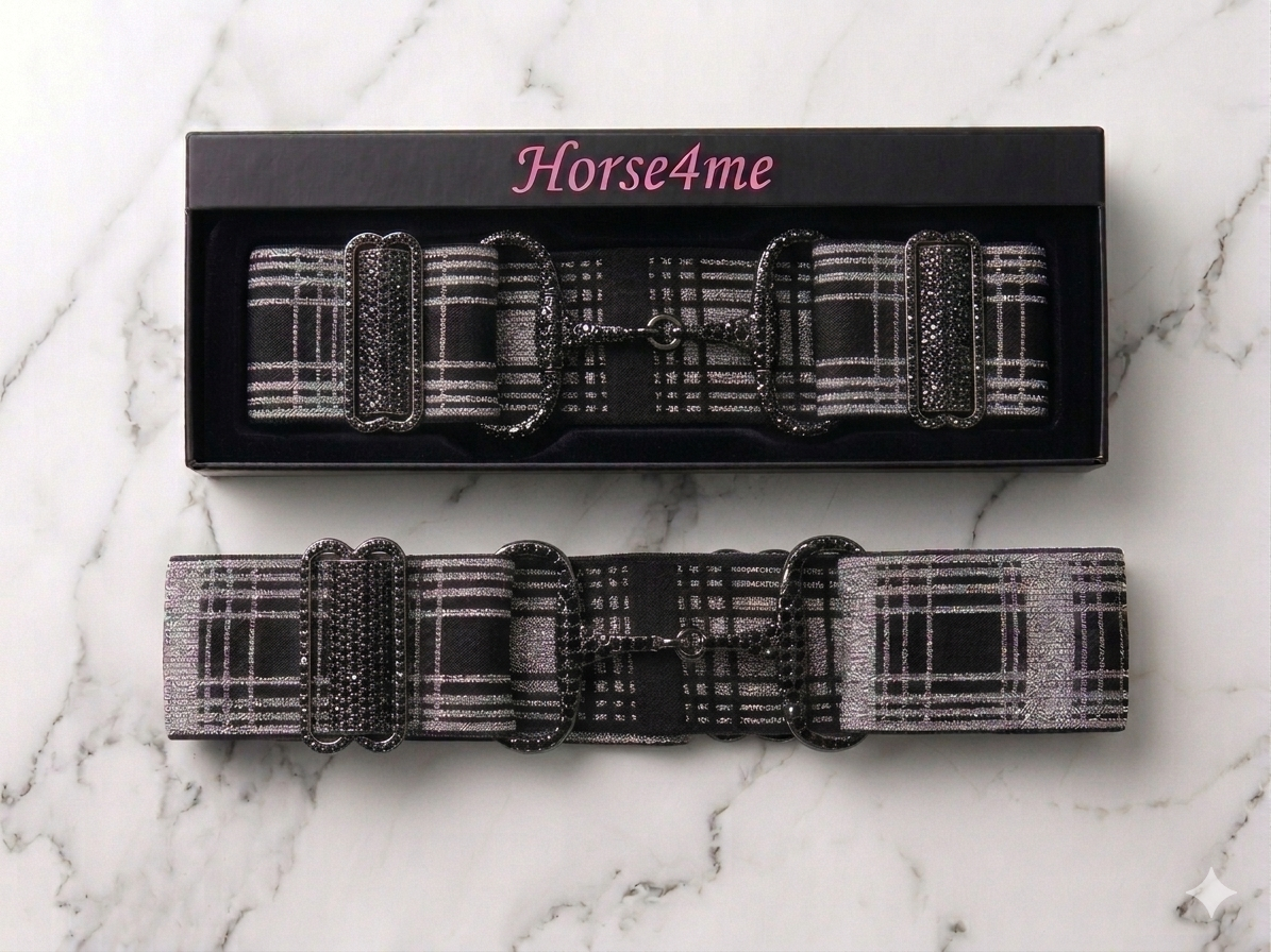 Horse4Me tile black silver elastic equestrian belt – adjustable riding belt with silver buckle by Horse4Me at Ekkivibes