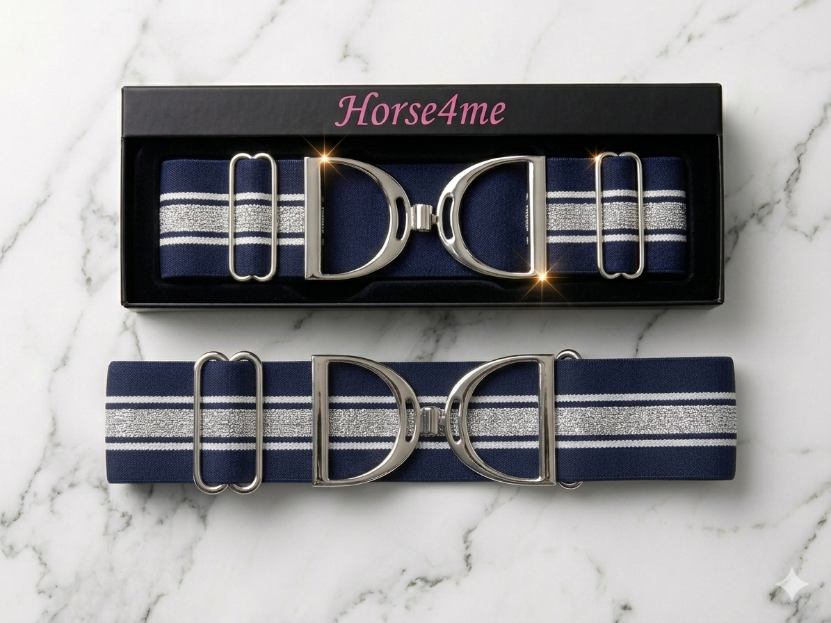 Horse4Me navy silver elastic equestrian belt – adjustable riding belt with silver buckle by Horse4Me at Ekkivibes