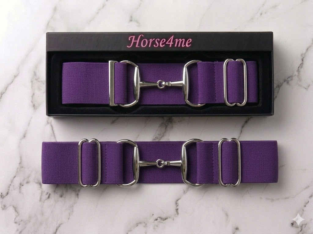 Horse4Me purple elastic equestrian belt large – adjustable riding belt with silver buckle by Horse4Me at Ekkivibes