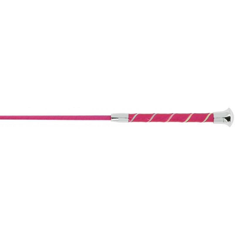 W&go Candy Whip fuchsia with multicolored spiral handle and chrome ferrule – colorful riding crop at Ekkivibes