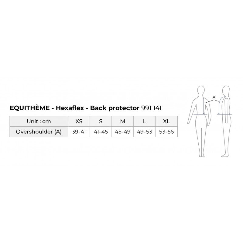 Equithème Hexaflex Adult Back Protector Size Guide – XS to XL – Overshoulder Measurement
