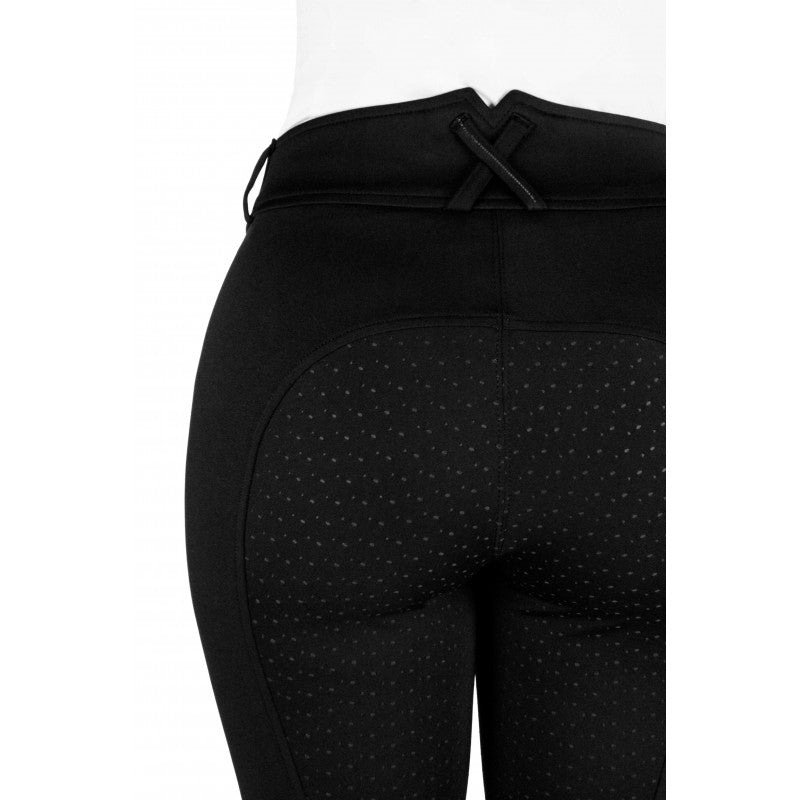 Carly khaki riding leggings side view – full silicone seat equestrian tights by Equitheme at Ekkivibes