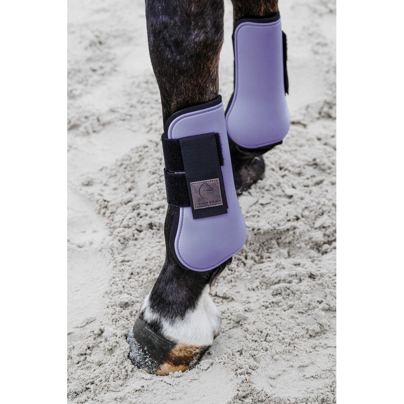 Equitheme Tara lilac tendon boot with elastic bands and leather-effect patch – horse leg protection at Ekkivibes