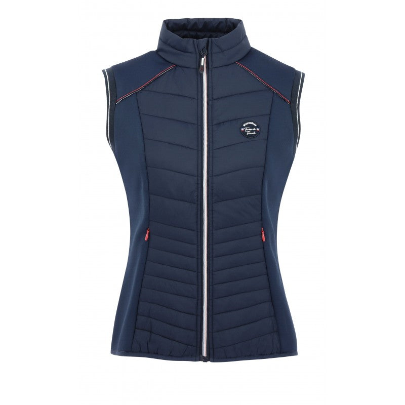 Luna navy hybrid gilet front view – quilted women's equestrian vest with zip closure by Equitheme at Ekkivibes