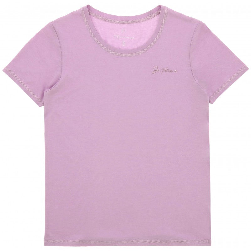 Bonnie JTM lilac kids T-shirt flat lay – soft modal equestrian tee with rhinestone logo by Equitheme