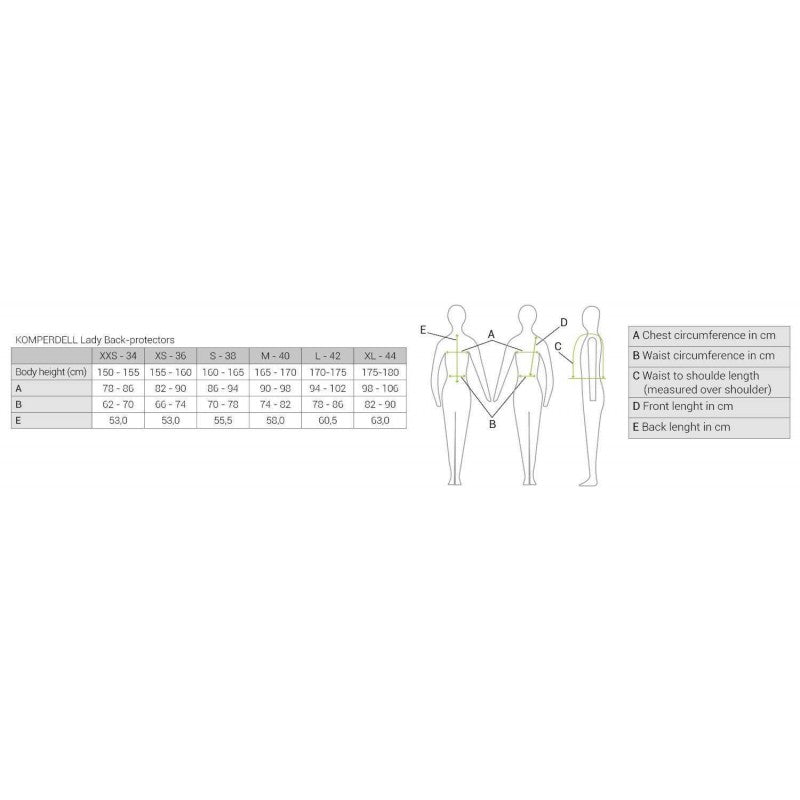 Komperdell Women's Back Protector Size Guide – XXS to XL – Body Measurements Chart