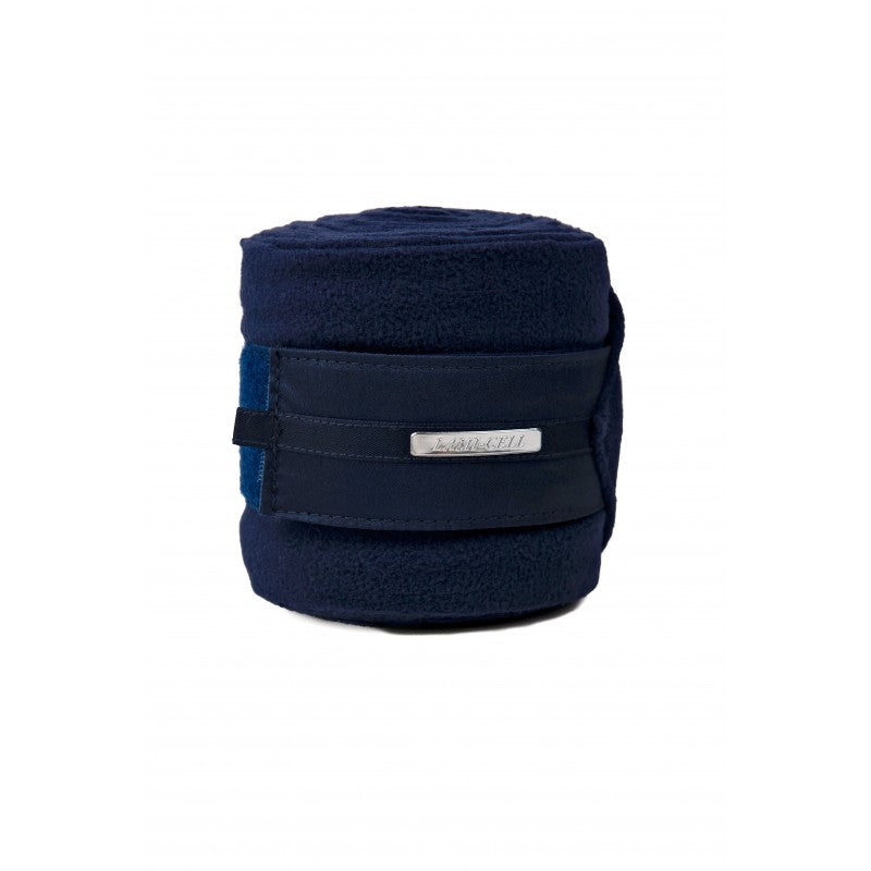 Lami-Cell Aurora navy anti-pilling fleece polo bandage rolled with Velcro closure and Lami-Cell badge – horse leg bandage sold in pack of 4 at Ekkivibes