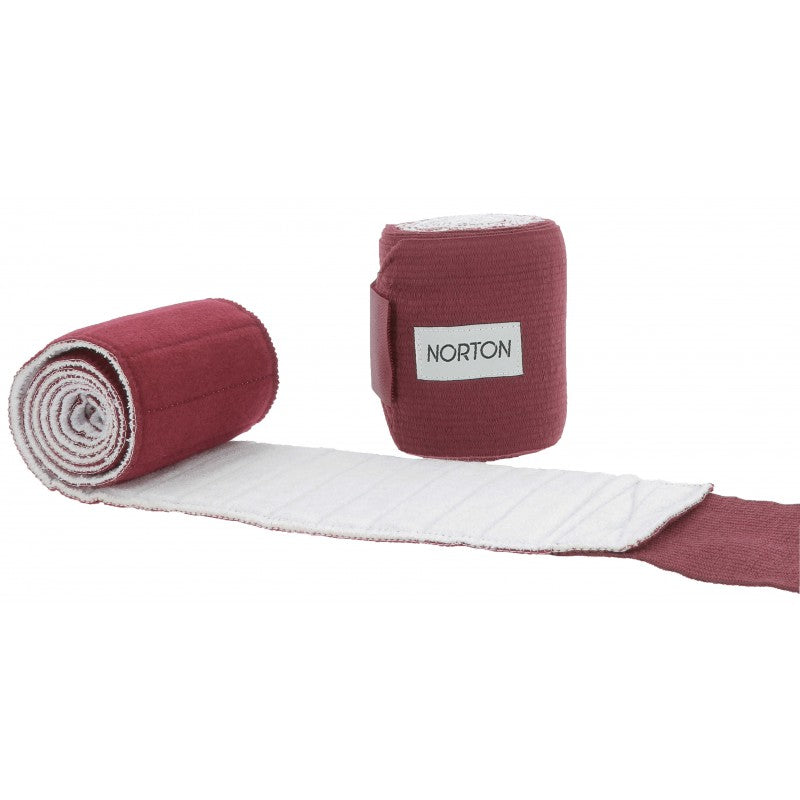 Norton black 2-in-1 horse bandage set with terry cloth underband and elastic band unrolled – work and rest leg bandages sold in pairs at Ekkivibes