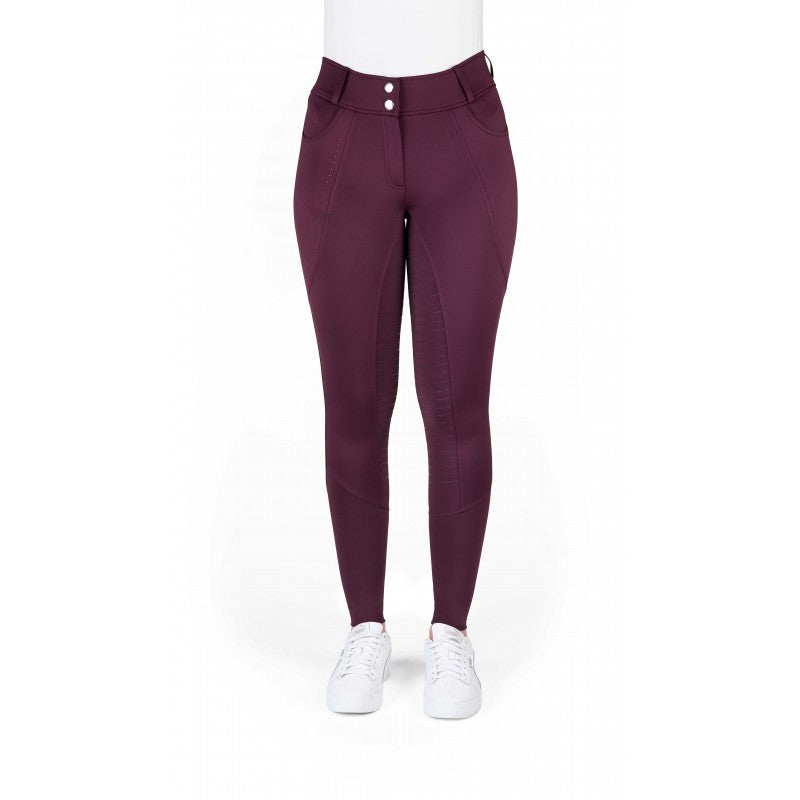 Elsa JTM plum riding breeches front view – full silicone seat equestrian breeches by Equitheme at Ekkivibes