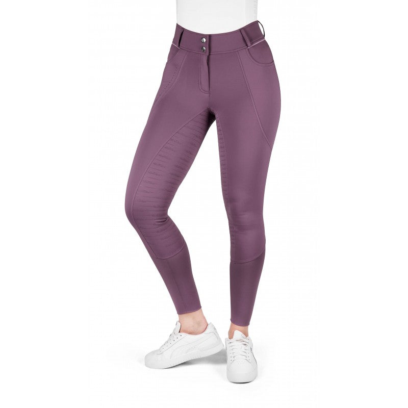 Elsa JTM lilac riding breeches front view – fitted cut with wide waistband by Equitheme at Ekkivibes